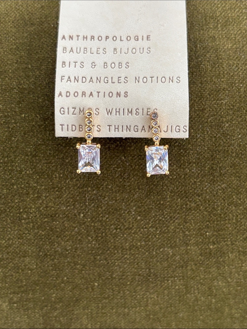 Anthropologie Gold Drop Earrings with Clear Stones